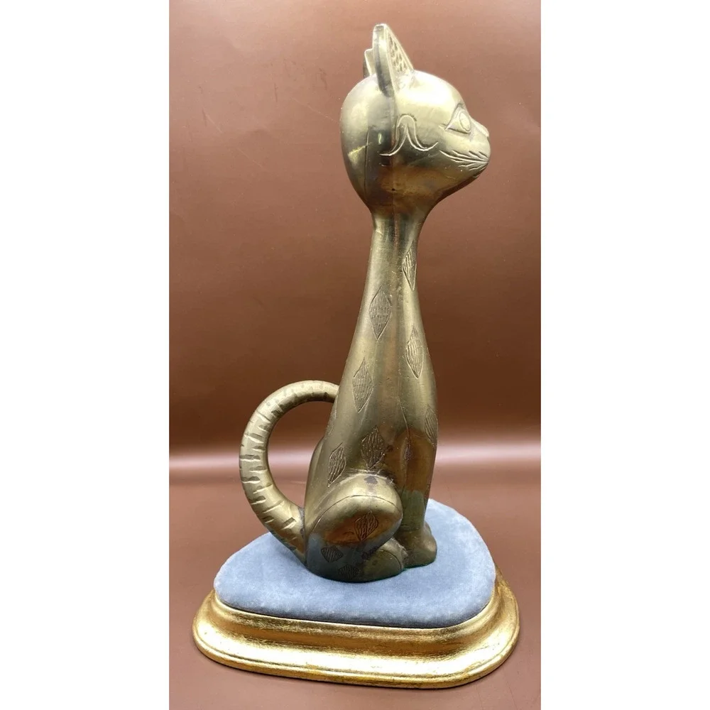 Vintage Solid Brass Long Neck Sitting Cat Figurine 9.5